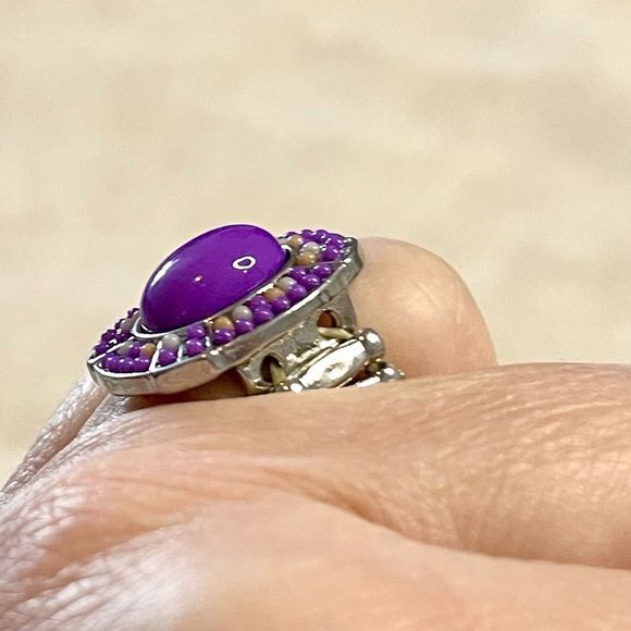 Purple elastic silver tone ring - Picture 6 of 8